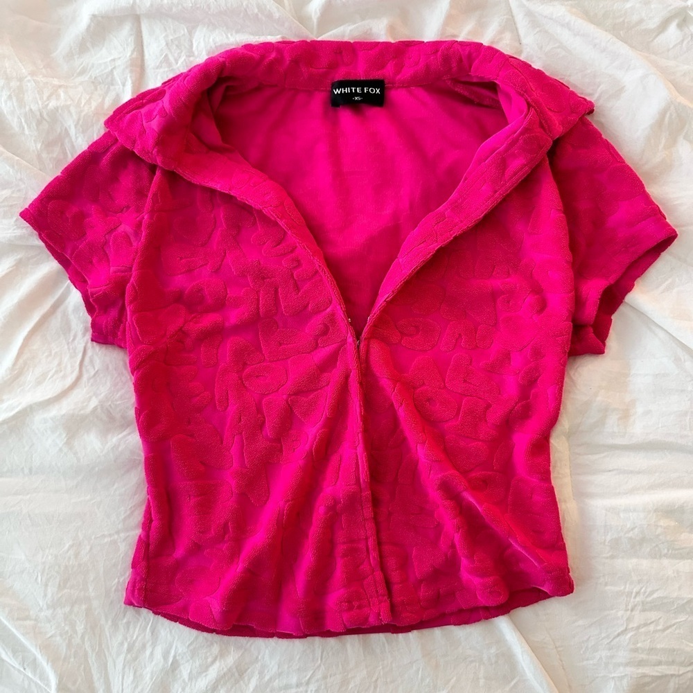 White Fox Must Have Hot Pink Terrycloth Top Size XS - Picture 4 of 8